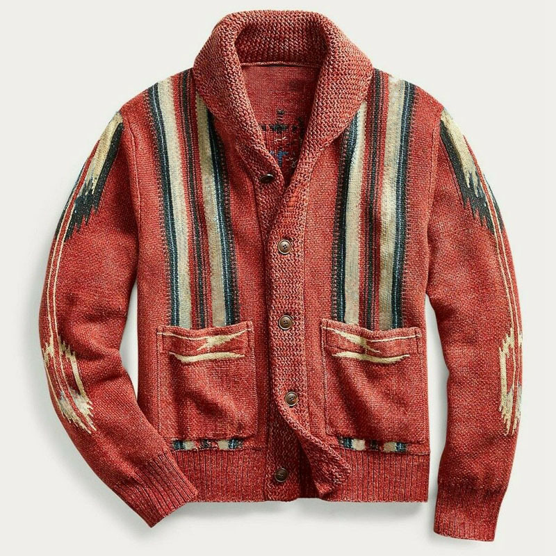 Men s Sweaters Leisure Autumn Winter Wear European and American Vintage Jacquard Sleeve Lapel Knitwear Sweater 230830