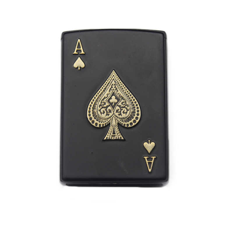 Creative Metal Straight Into Blue Flame Net Red Black Playing Card Lighter Windproof Inflatable Personality Trendy Boyfriend Gif 6NWA W260202