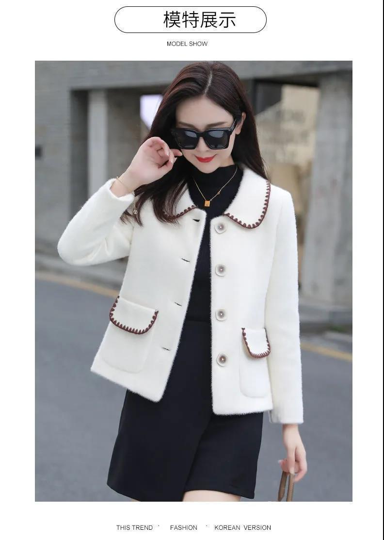 New fashion womens turn down collar mohair wool knitted long sleeve sweater coat SMLXL