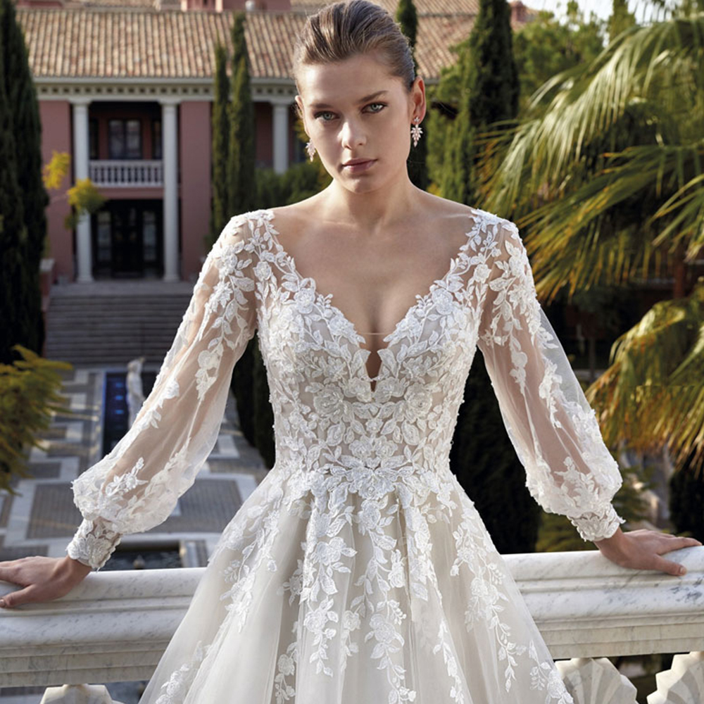 Dresses Exquisite Wedding For Women 2023 V Neck Lace Applique A Line Bridal Gowns With Long Puff Sleeves Civil Custom Vestidos estidos