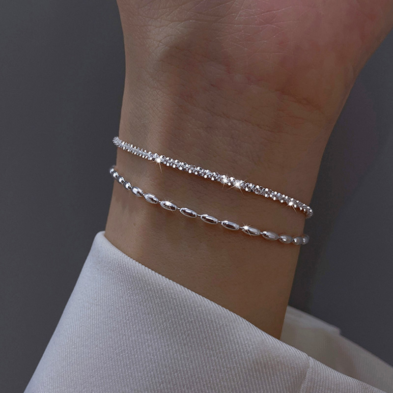 Fashion 925 Sterling Silver Double Layer Bracelet Beads Exquisite Simple Women Bracelet Fine Jewelry Accessories