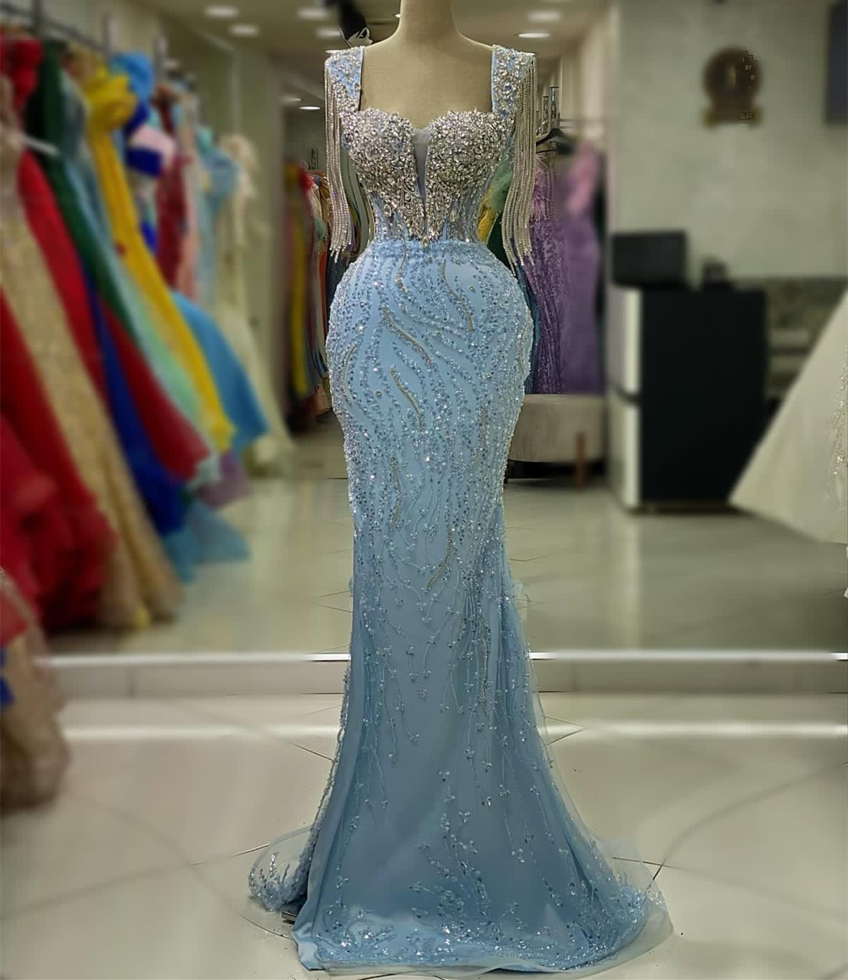 Arabic Mermaid Prom Dress Sequins Crystals Lace Evening Gown 6660311