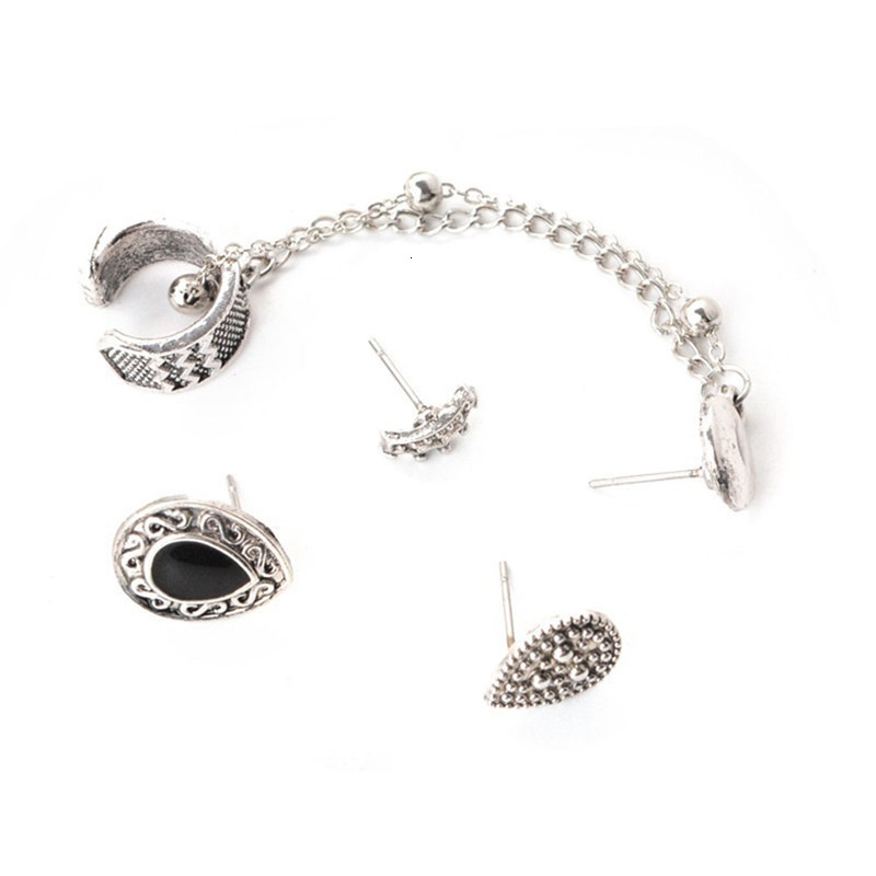 Ear Cuff 4 Pcs Set Bohemian Style Vintage Geometric Crown Tassel Chain Clip Earrings For Women Wholesale 230830