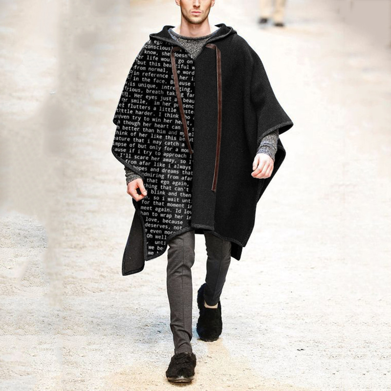 Mens Wool Blends Men Fashion Autumn Winter Medieval Gothic Maxi Hooded Cloak Poncho Coat Hoodie Cape 230829