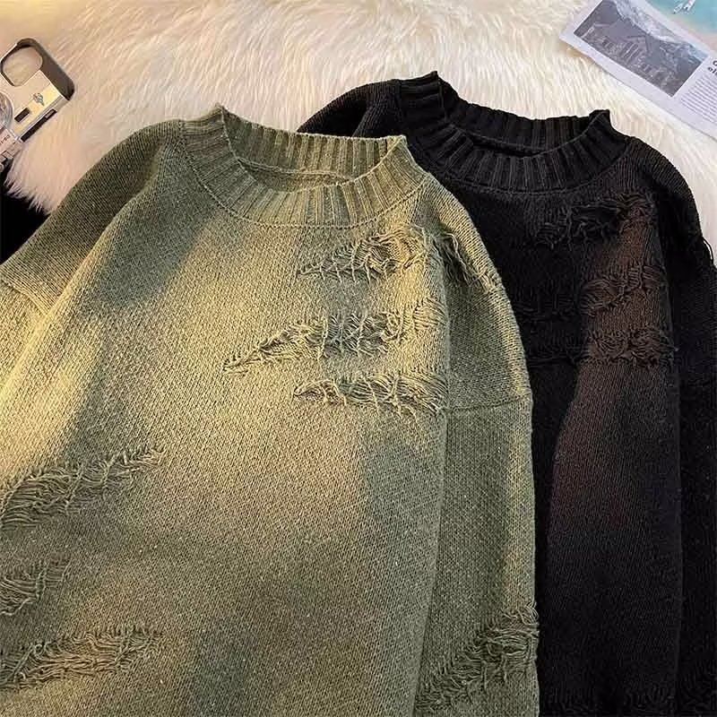 Men's Sweaters Sweater y2k Streetwear Men Retro Hole Fringed Sweater Loose Versatile Sweater For Men And Women Long Sleeve Sweater 230830