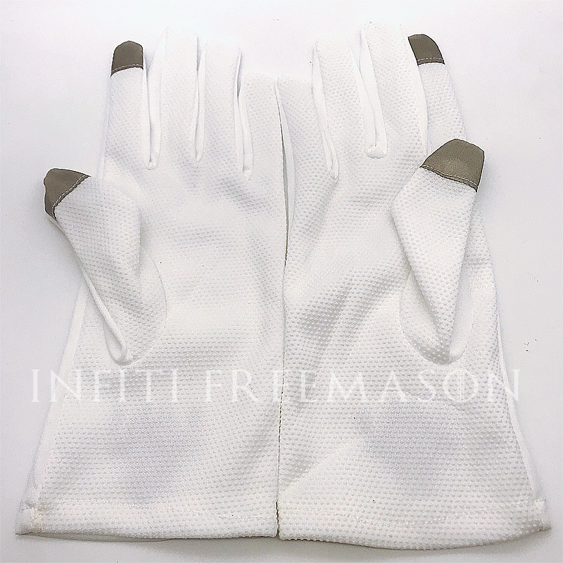 Mittens Golden Square and Compass Freemasonry Embroidery Dot Plastic Antislip Touch Screen Polyester GlovesWhite 230829