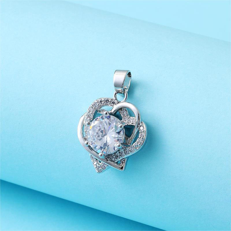 CZ Micro Pave Heart Key Flower Charm Pendant for Necklace Making