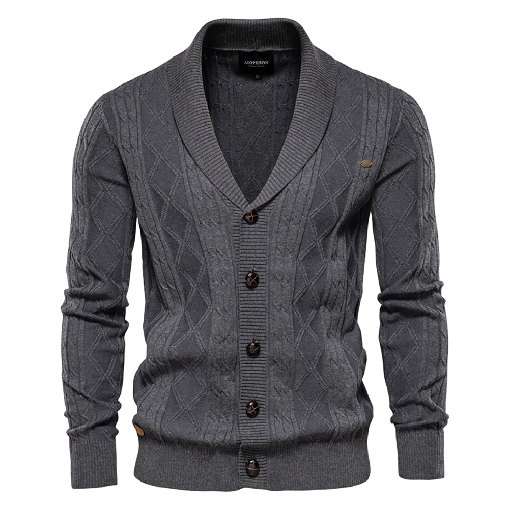 Men s Sweaters AIOPESON Cotton Argyle Cardigan Men Casual Single Breasted Solid Color Business Mens Cardigans Winter Fashion Sweater Man 230830