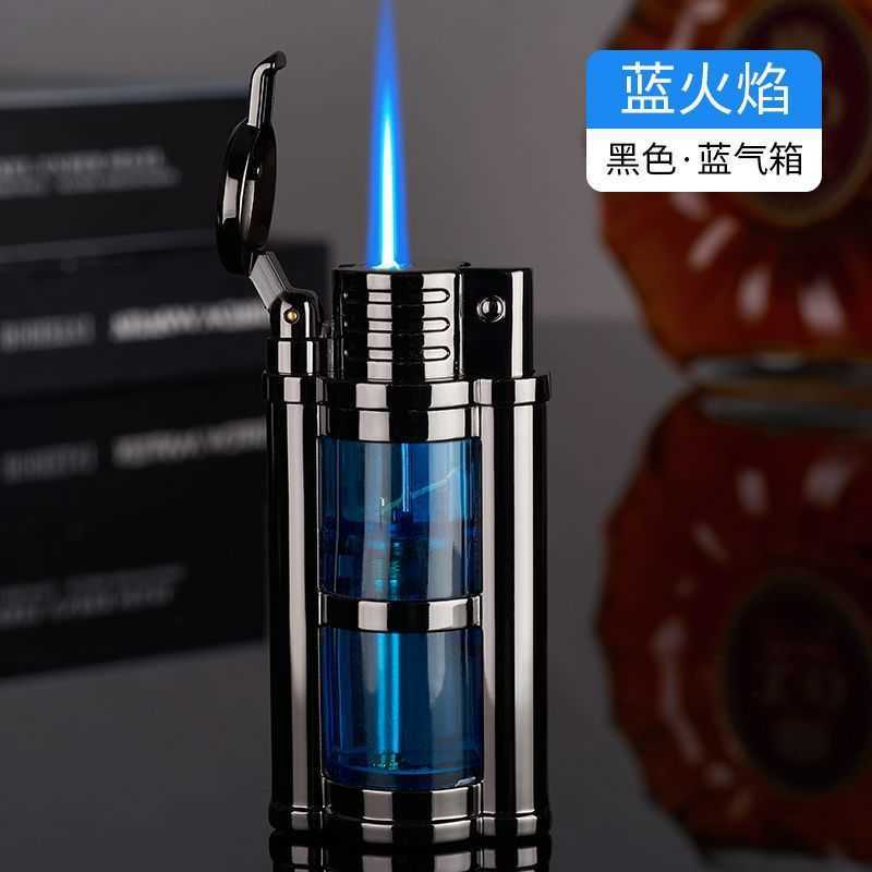 2023 New Transparent Visible Fuel Bin Torch Windproof Butane Lighter Men's Gift Cigarette Accessories Cigar Igniter P1VO W260202