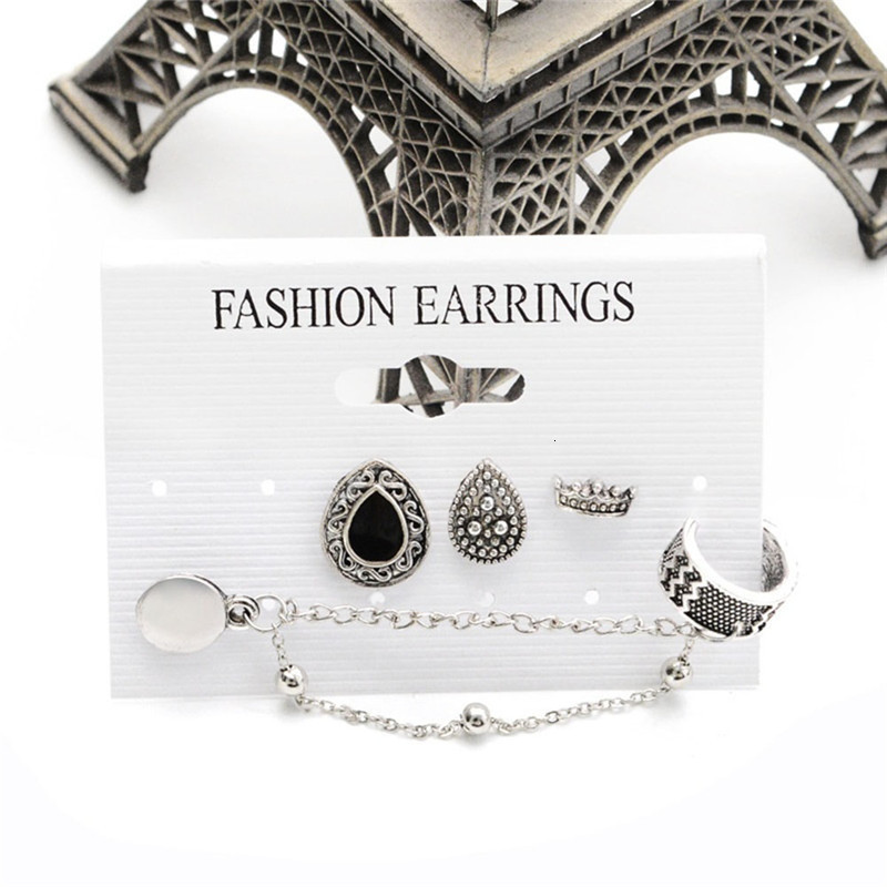 Ear Cuff 4 Pcs Set Bohemian Style Vintage Geometric Crown Tassel Chain Clip Earrings For Women Wholesale 230830