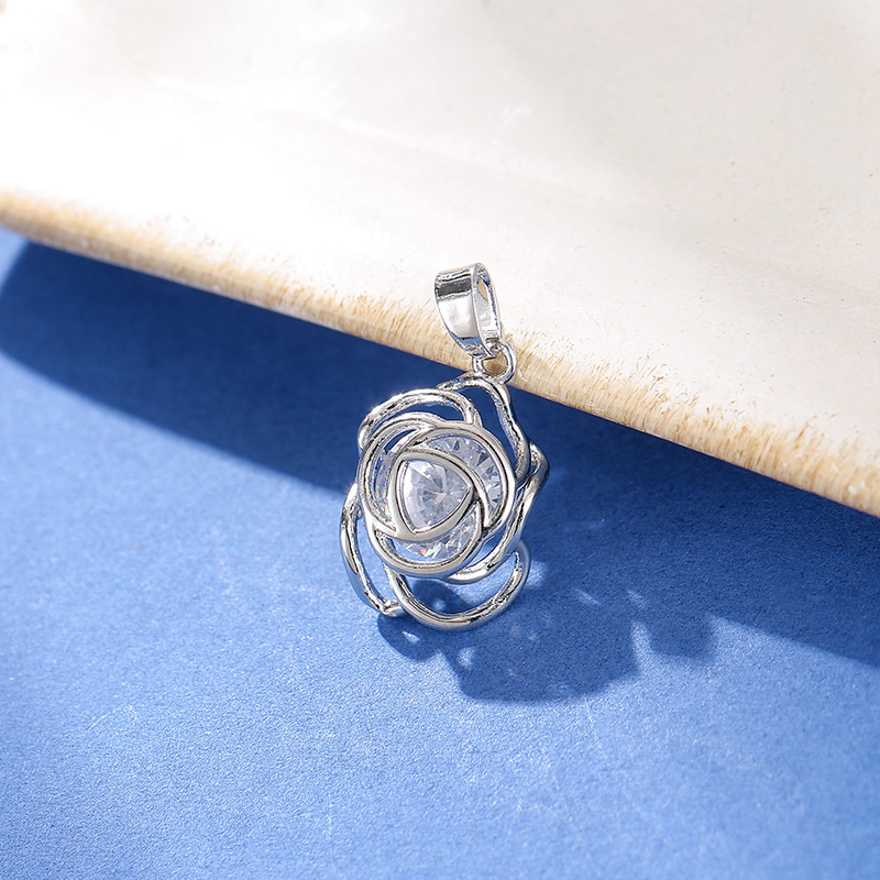 CZ Micro Pave Heart Key Flower Charm Pendant for Necklace Making