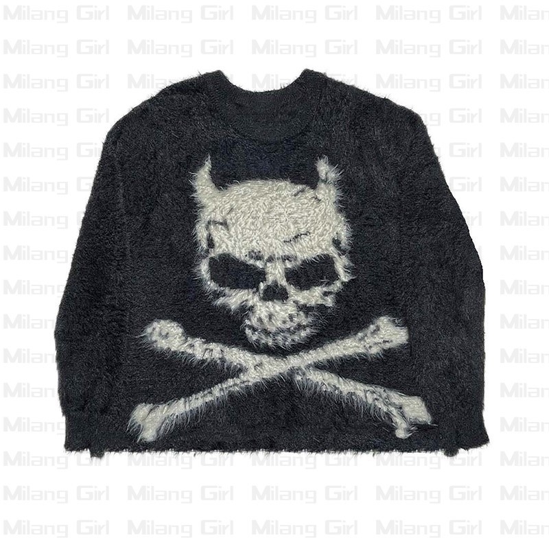 Men's Sweaters Harajuku vintage Demon Skull knitted sweater Y2K men winter oversized men's rock hip hop rap pullover women jumper ugly sweat