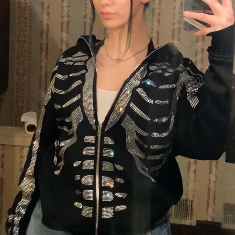 Men's Hoodies Sweatshirts Autumn Y2k Grunge Clothes Sweatshirt Punk Sport Loose Coat Anime Print Gothic Streetwear Oversized Long Sleeve Zip Hood