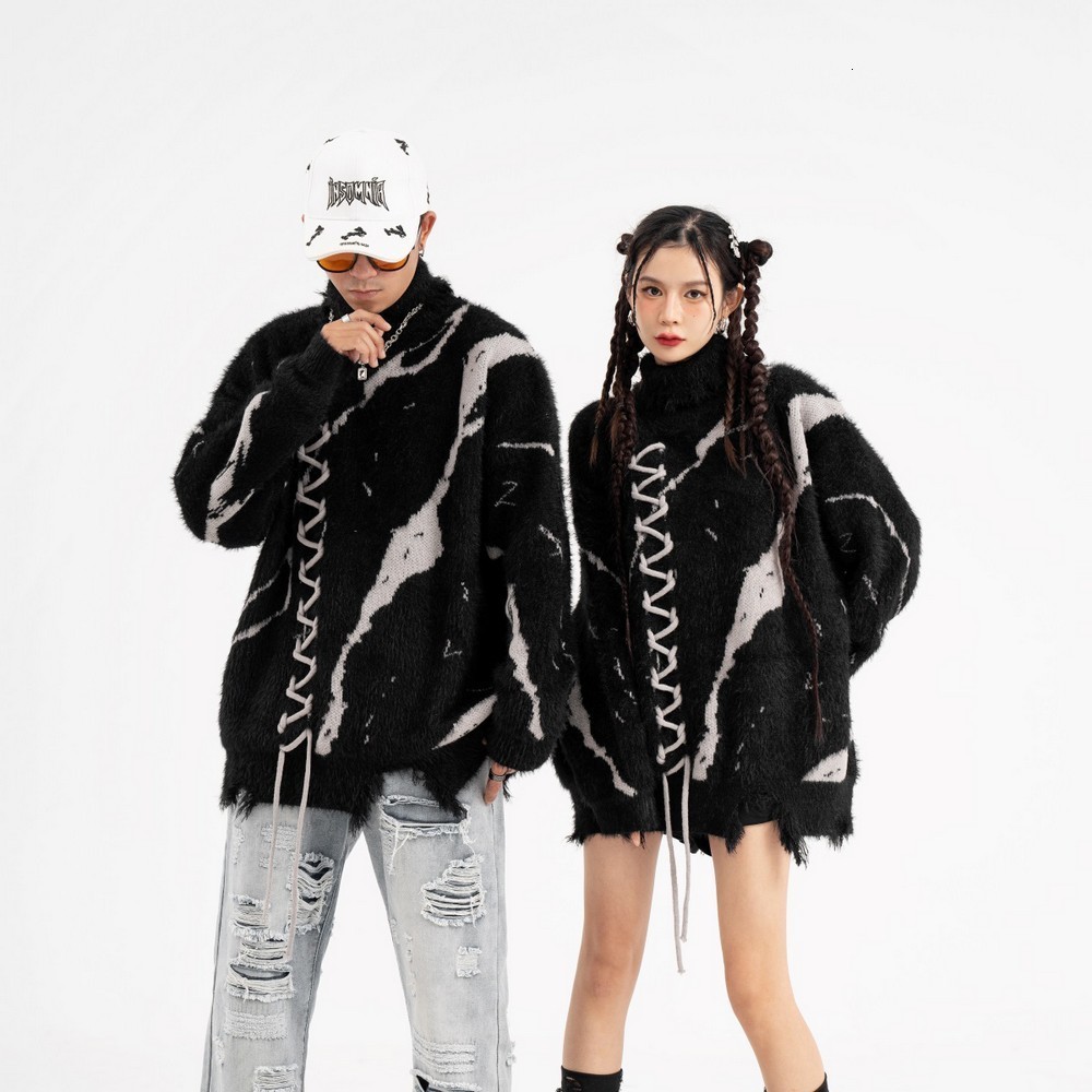 Men's Sweaters Ripped Men's Turtleneck Pullover Thick Sweaters Pull y2k Grunge Clothes Gothic Aesthetic Oversize Sweater Women Winter 230829