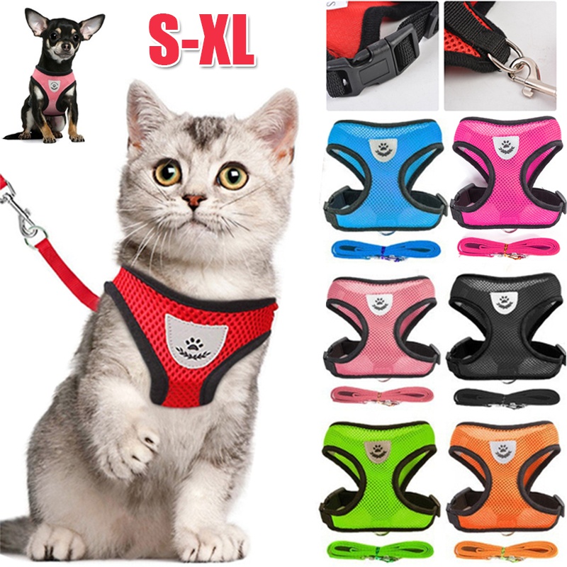 YUEXUAN Cat Dog Harness with Collar Lead Leash Pet Adjustable Vest Polyester Mesh Breathable Harness Easy Control Reflective for Small Dog Cat accesso