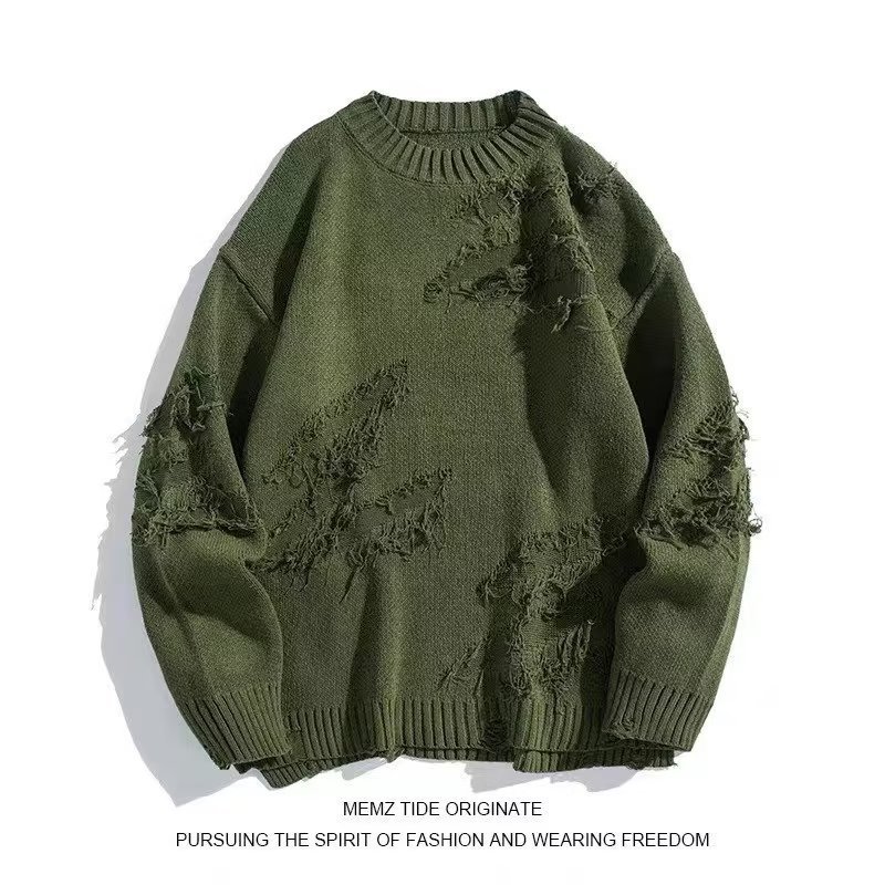 Men's Sweaters Sweater y2k Streetwear Men Retro Hole Fringed Sweater Loose Versatile Sweater For Men And Women Long Sleeve Sweater 230830