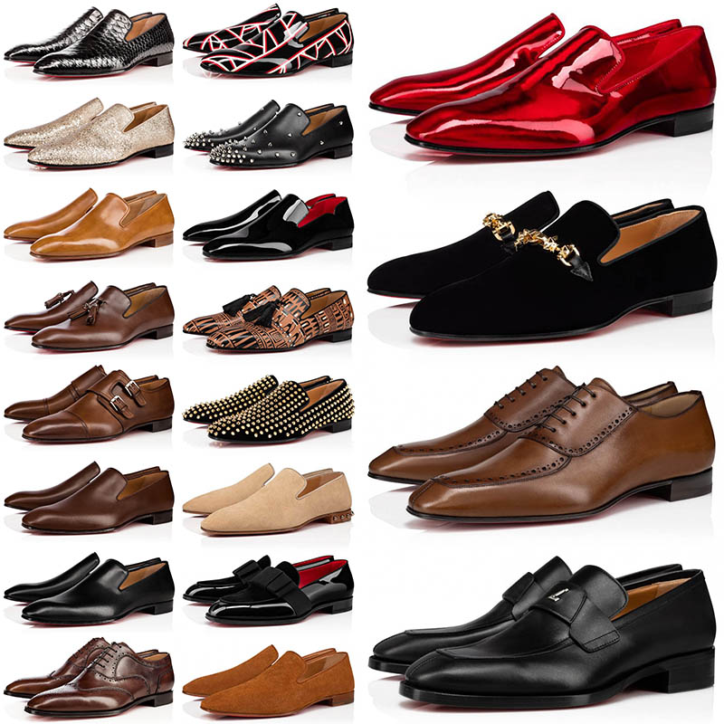 designer men s shoe sneaker loafers black spike rivets glitter patent leather slip on dress luxurys flat fashion christian loubitons loubotins red bottomshoes HGC2