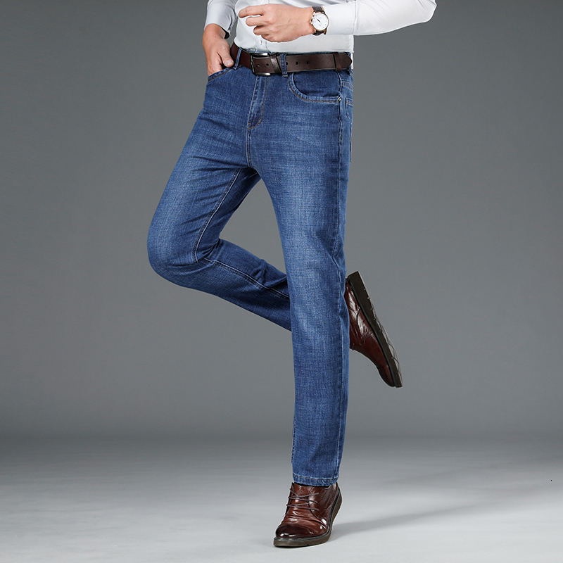 Men's Jeans Autumn and Winter Thick Jeans Men's Elastic Business Loose Straight Casual Pants Men's Denim Long Pants Casual All-match 23