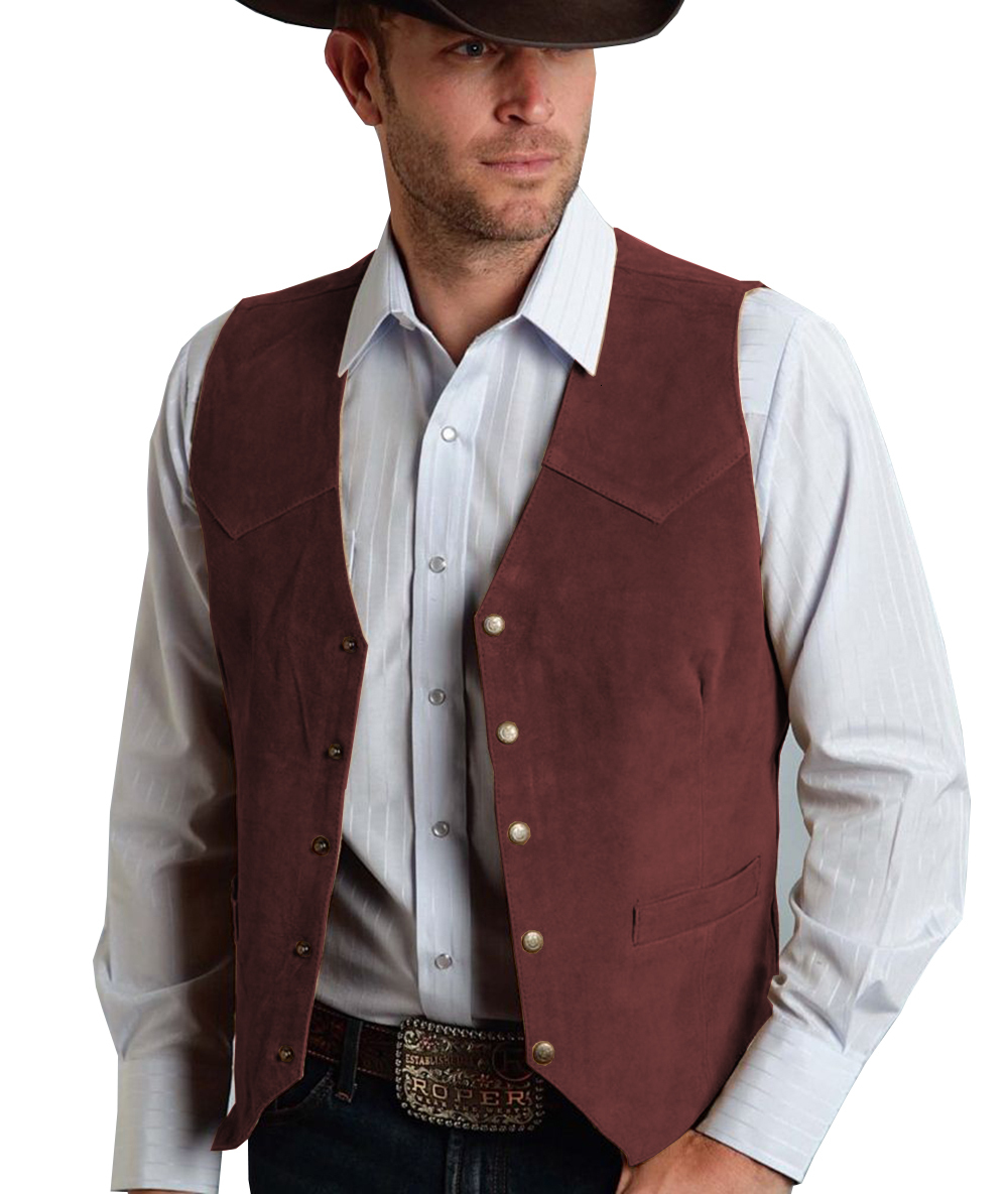 Mens Vests Brown Vest Formal Business Suit Suede Waistcoat Groomsmen For Wedding Cowboy 230829
