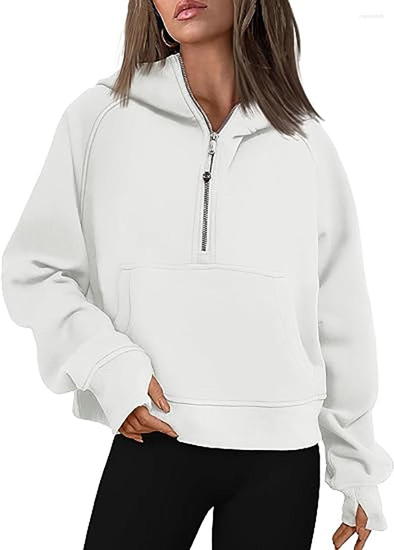 Women's Hoodies Half Zip Sweatshirts Cropped Fleece Womens Quarter Up Pullover Sweaters Fall Outfits 2023 Winter Clothes