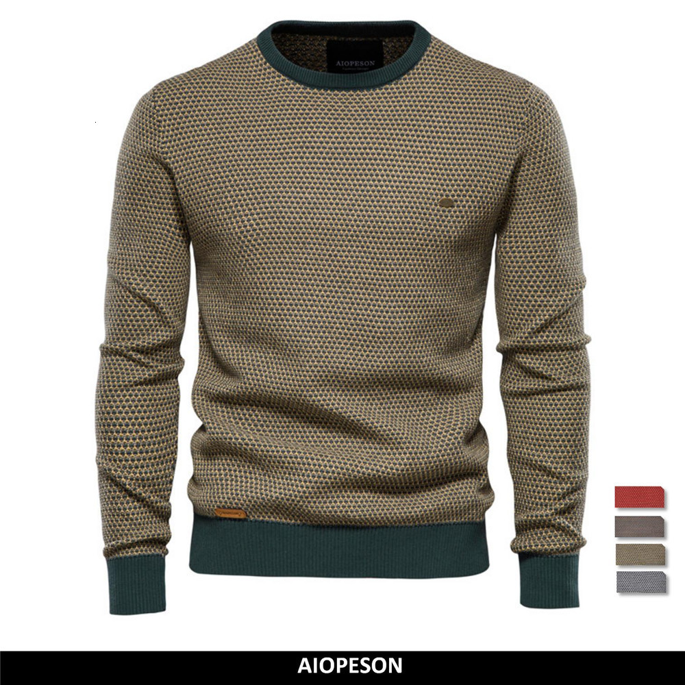 Men s Sweaters AIOPESON Cotton Spliced Pullovers Sweater Men Casual Warm O neck Quality Mens Knitted Winter Fashion for 230830