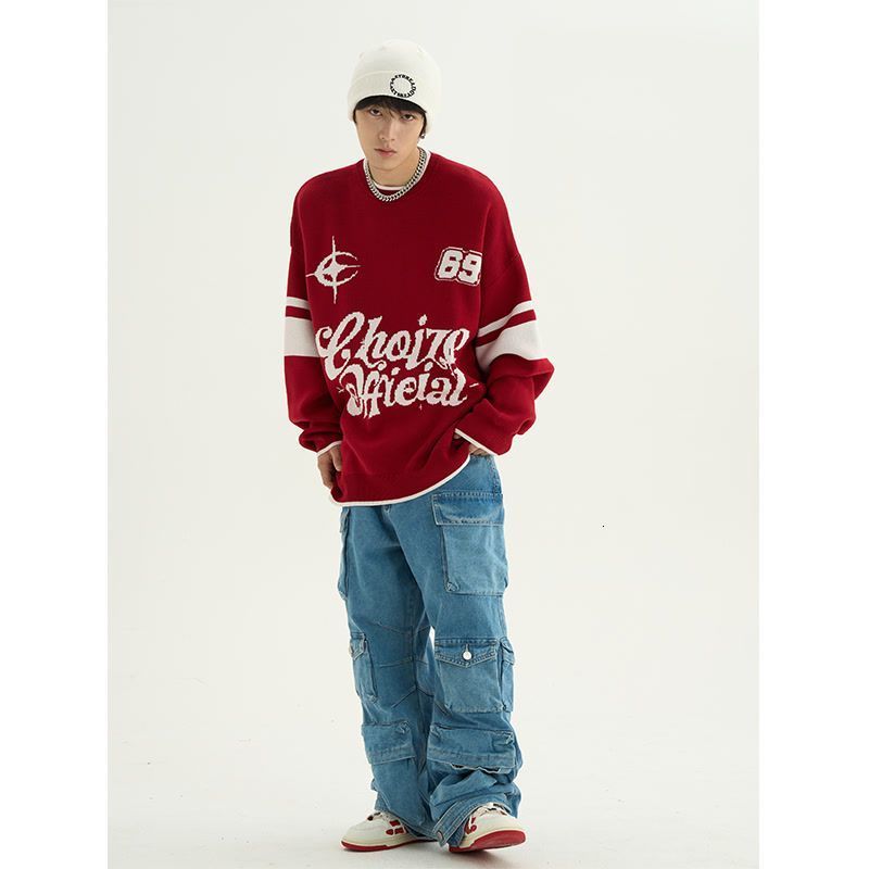 Men's Sweaters Y2K American embroidery high street sweater for men and women autumn and winter ins loose casual pullover sweater oversized 230829