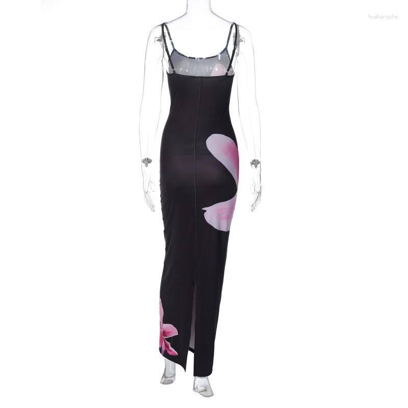Casual Dresses Floral Print Maxi Slip Dress Women ladies Spaghetti Straps Backless Sleeveless Bodycon Long Robe Beach Boho Sundresses