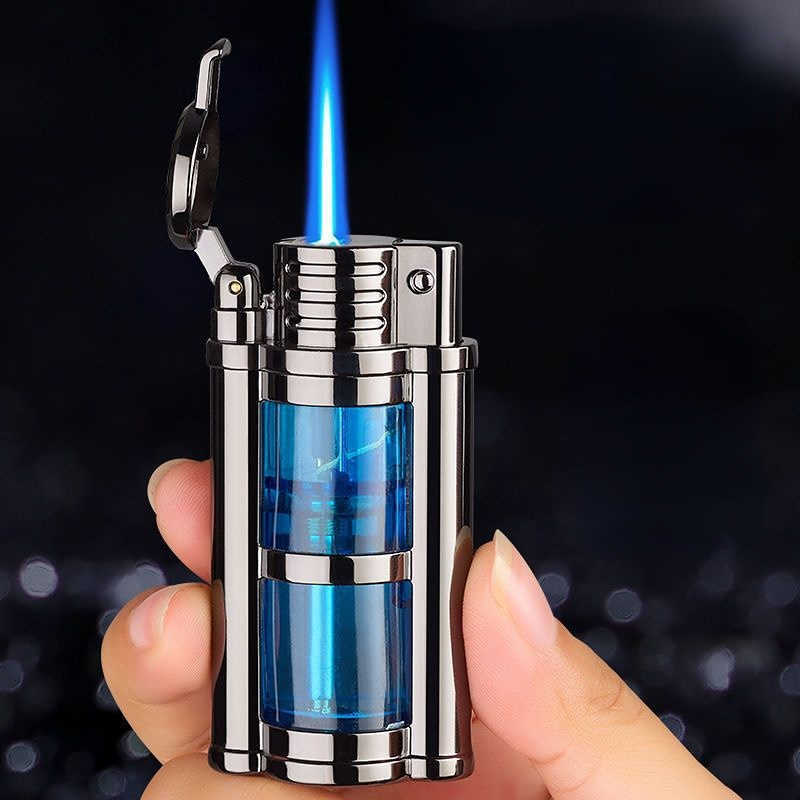 2023 New Transparent Visible Fuel Bin Torch Windproof Butane Lighter Men's Gift Cigarette Accessories Cigar Igniter P1VO W260202