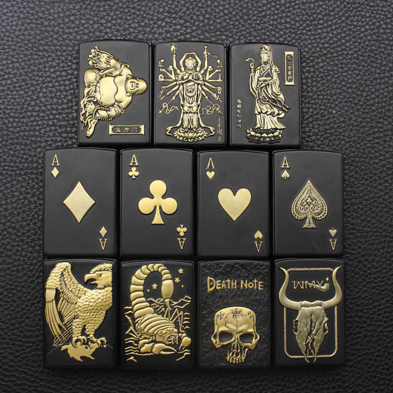 Creative Metal Straight Into Blue Flame Net Red Black Playing Card Lighter Windproof Inflatable Personality Trendy Boyfriend Gif 6NWA W260202