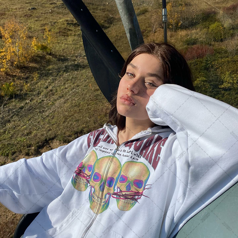 Men's Hoodies Sweatshirts Y2k Anime Print Hoodie Men Zip Long Sleeve Street Sweater Jacket Letter Loose Punk Gothic Loose Hoodie Jacket 230829