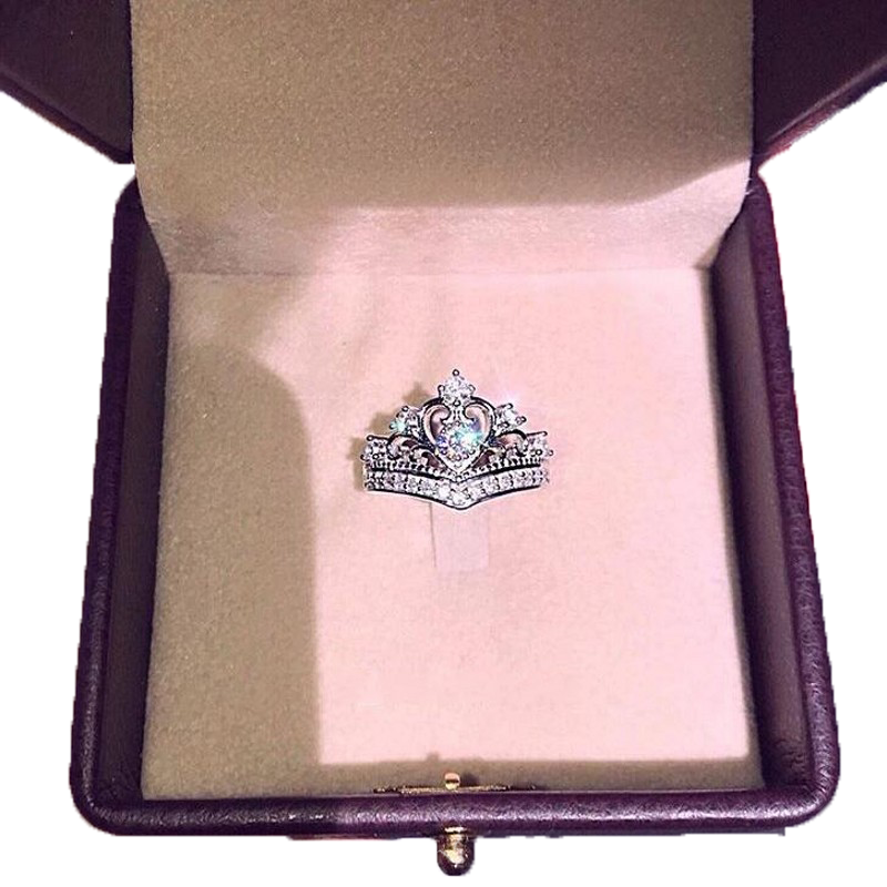Sparkling Ins Top Sell Lovely Fine Jewelry 925 Sterling Silver Crown Ring White Topaz CZ Diamond Promise Women Wedding Bridal Ring