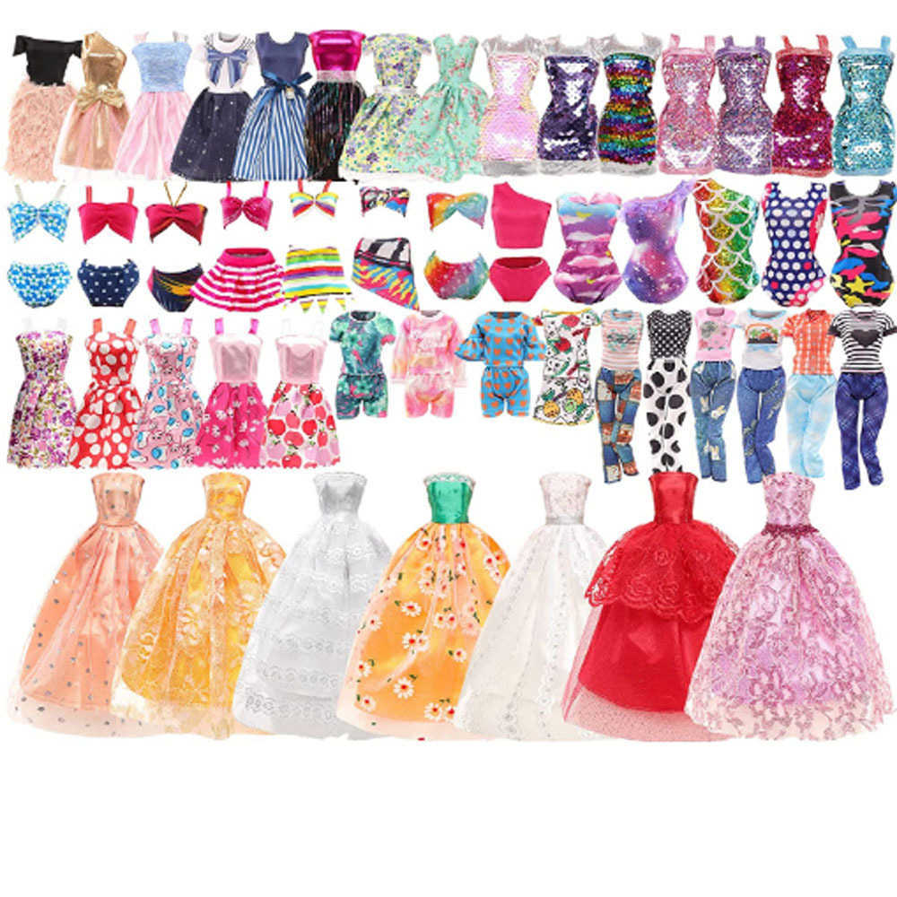 Doll Apparel 85pcs Dress Changing Skirt + Accessory 30cm Girl Clothes Accessories Shoe Bag Jewelry Necklace Crown