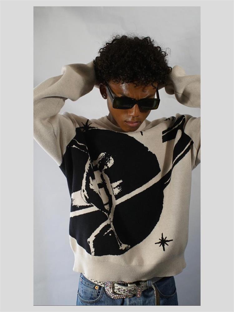 Men s Sweaters Pullovers Creative Stripe s Knitted Streetwear Maiden Oversized Harajuku O Neck Knitwear Men Clothing 230830