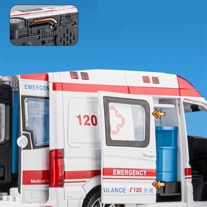 Diecast Model car 1 32 Sprinter Alloy Ambulance Vehicles Car Model Diecasts Metal Toy Ambulance Car Model Simulation Sound and Light Kids Toy Gift 230