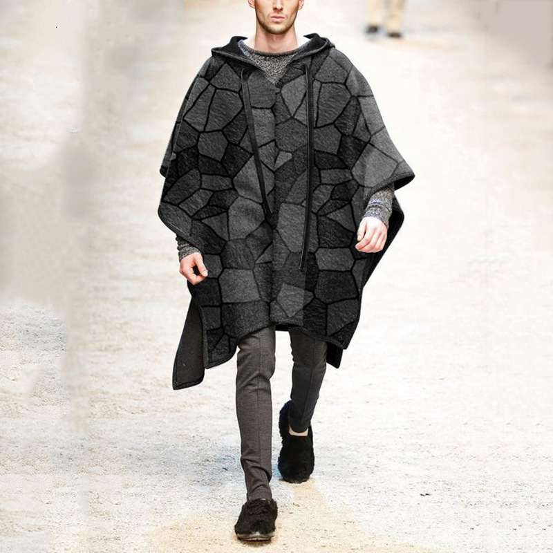 Mens Wool Blends Men Fashion Autumn Winter Medieval Gothic Maxi Hooded Cloak Poncho Coat Hoodie Cape 230829