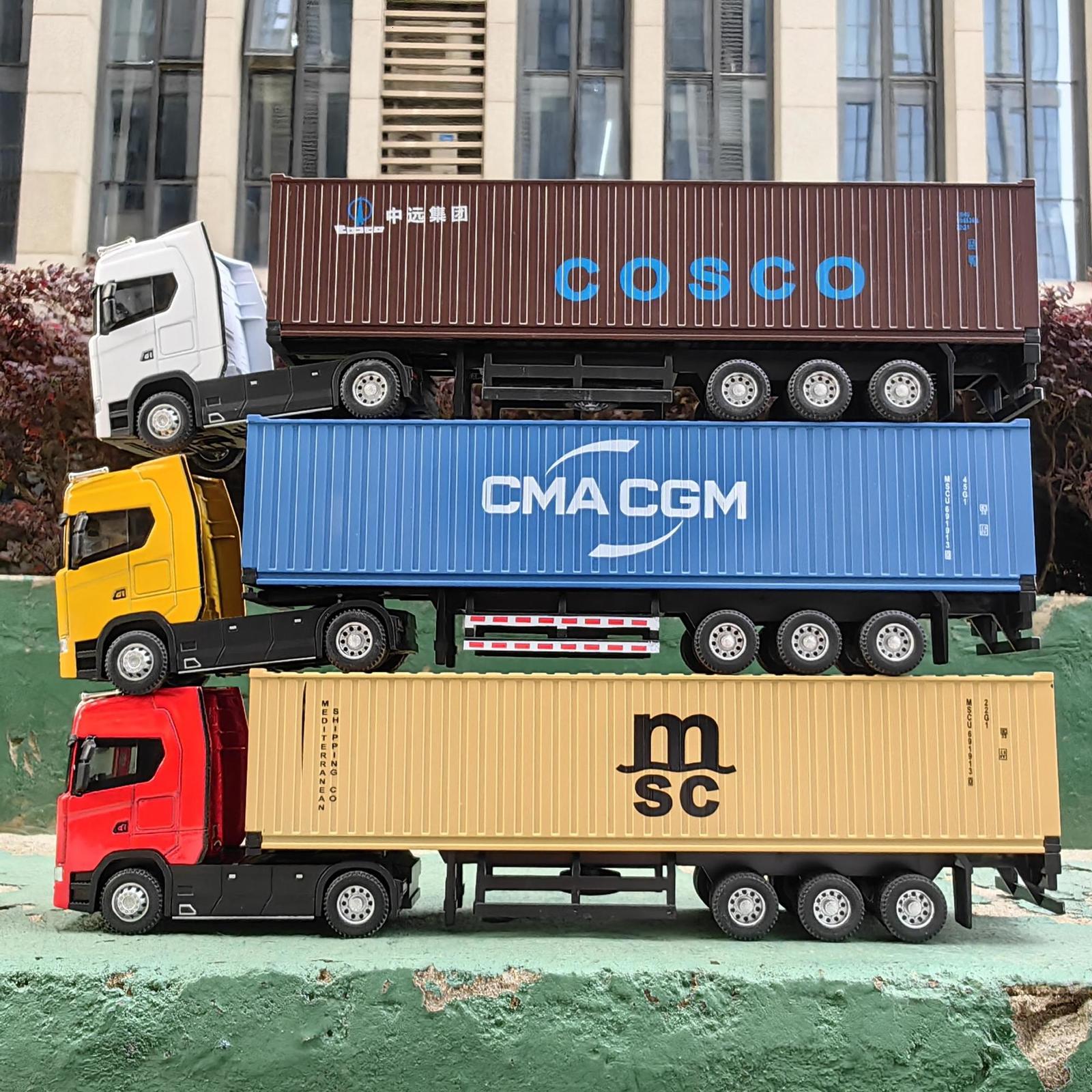 Diecast Model car 1/50 Simulation Large Truck Toy Car Model Alloy Diecast Transport Container Vehicle Car For Boy Gifts with Sound Light Pull Back 230
