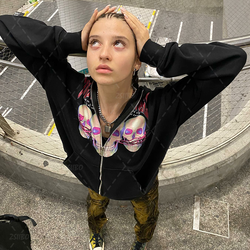 Men's Hoodies Sweatshirts Y2k Anime Print Hoodie Men Zip Long Sleeve Street Sweater Jacket Letter Loose Punk Gothic Loose Hoodie Jacket 230829