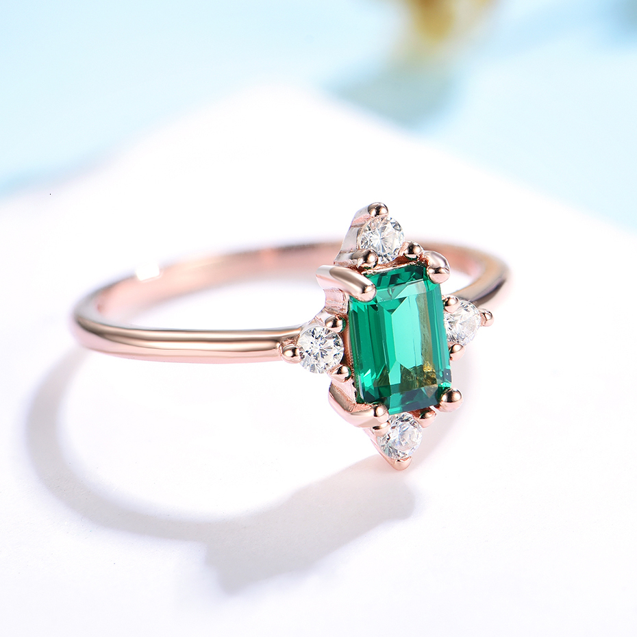 Wedding Rings Kuololit 585 Rose Gold Emerald Gemstone for Women Real 925 Sterling Silver Created Cutting Engagement Promise 230830