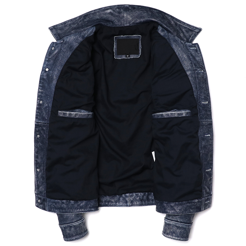 Men's Leather Faux Vintage Blue Cowboy Genuine Jacket Natural Cowhide Slim Short Coat Casual Style Single Breasted Retro Clothes 230831Z