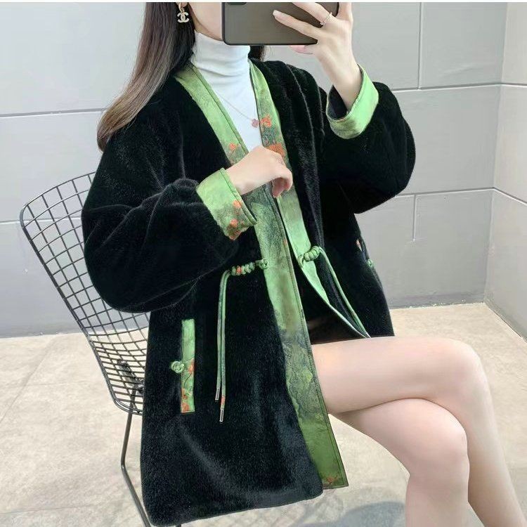 8413G41# High Quality Women's Sweater Imitation Faux Fur Cardigan Integrated Mother's Coat Winter Eco-friendly Jacket Can be Freely Matched