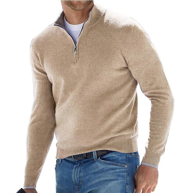 Men's Polos Vintage Solid Wool Polo Shirt for Men Autumn Casual Daily Loose Pullovers Winter Mens Fashion Zip-up Lapel Long Sleeve Tops 230830