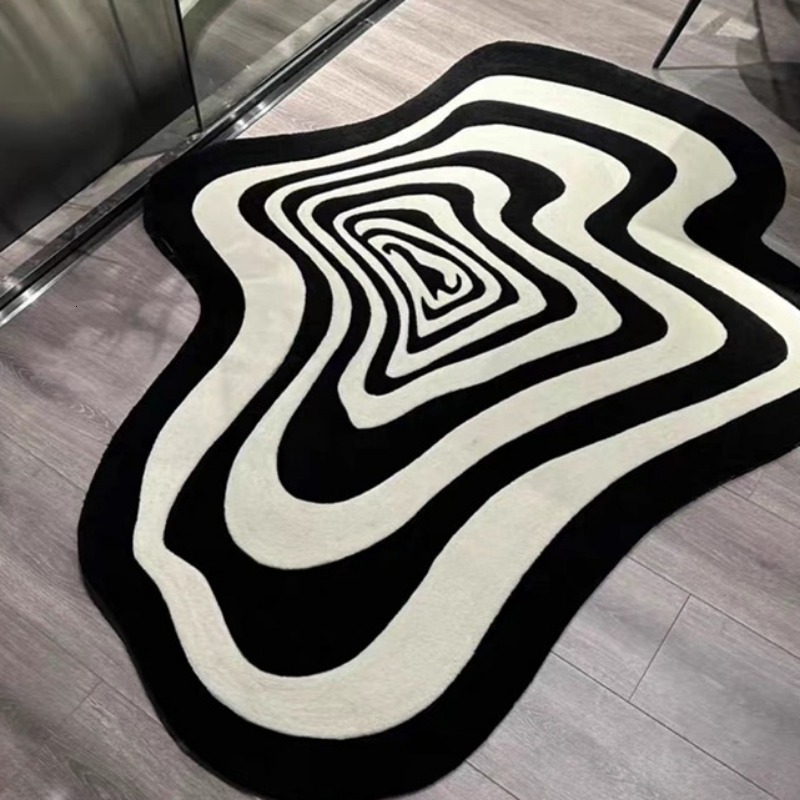 Carpets Creative Black White Striped Living Room Carpet Home Decoration Bedroom Rug Fluffy Plush Fashion Advanced Children's Play Mat 230830