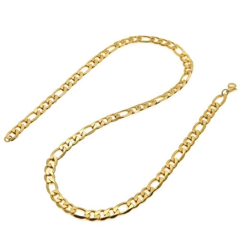 Necklace 24K Yellow Gold Filled Men039s Necklace Bracelet Set Figaro Curb Chain 200390392203903924039039268595120