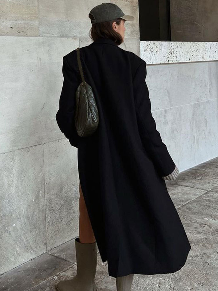 Womens Wool Blends Fashion Black Lapel Long Sleeve Overcoat Cardigan For Woemn Elagnt Thick Warm Solid Jacket Ladies Antumn Winter Coat 230831