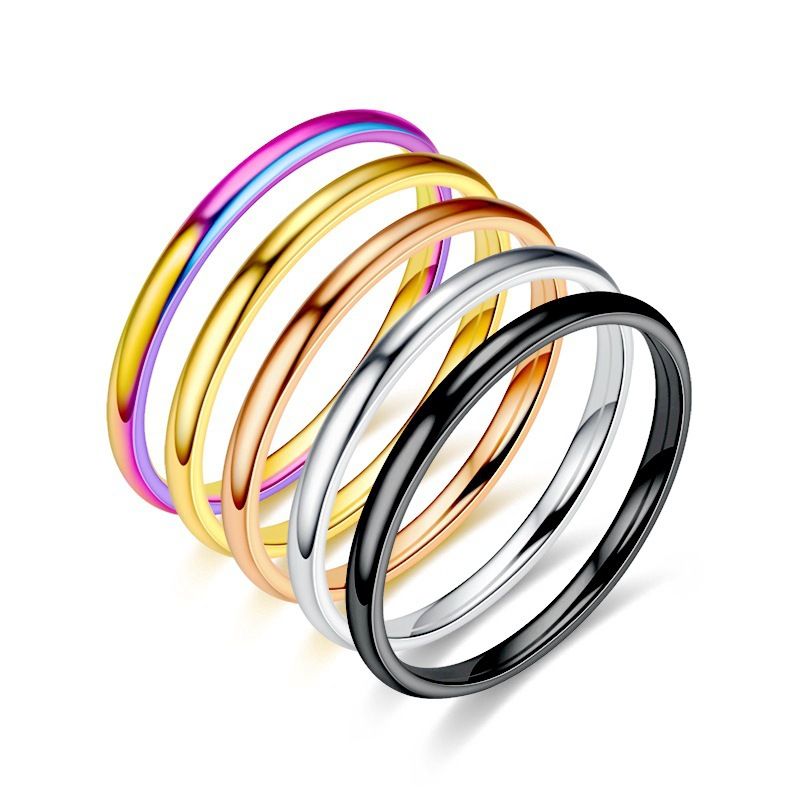 2MM Simple Design Titanium Steel Band Ring 18K Real Gold Silver Plated Circle Rings for Men Women Party Birthday Wedding Jewelry Girlfriend Gift No Fa