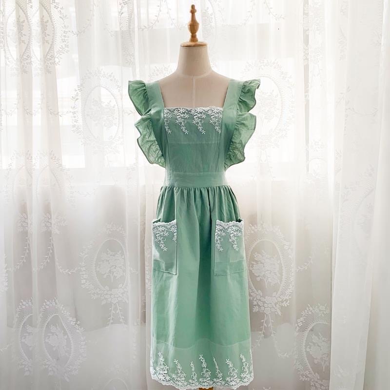 Aprons Washed Cotton Linen Lace Kitchen Aprons Flower Shop Garden Ruffles Work Clean Apron for Woman Dress 230831