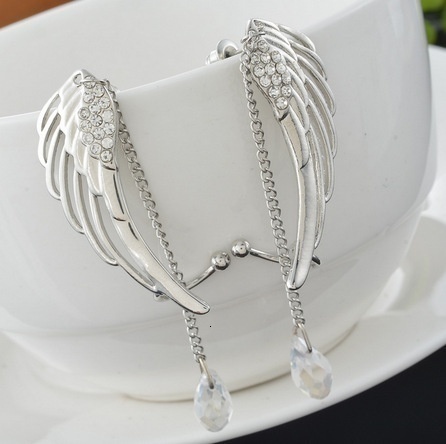 Ear Cuff Delysia King Women Angel Wings Feather Earrings Stud Trendy Crystal Tassel Jewelry 230830