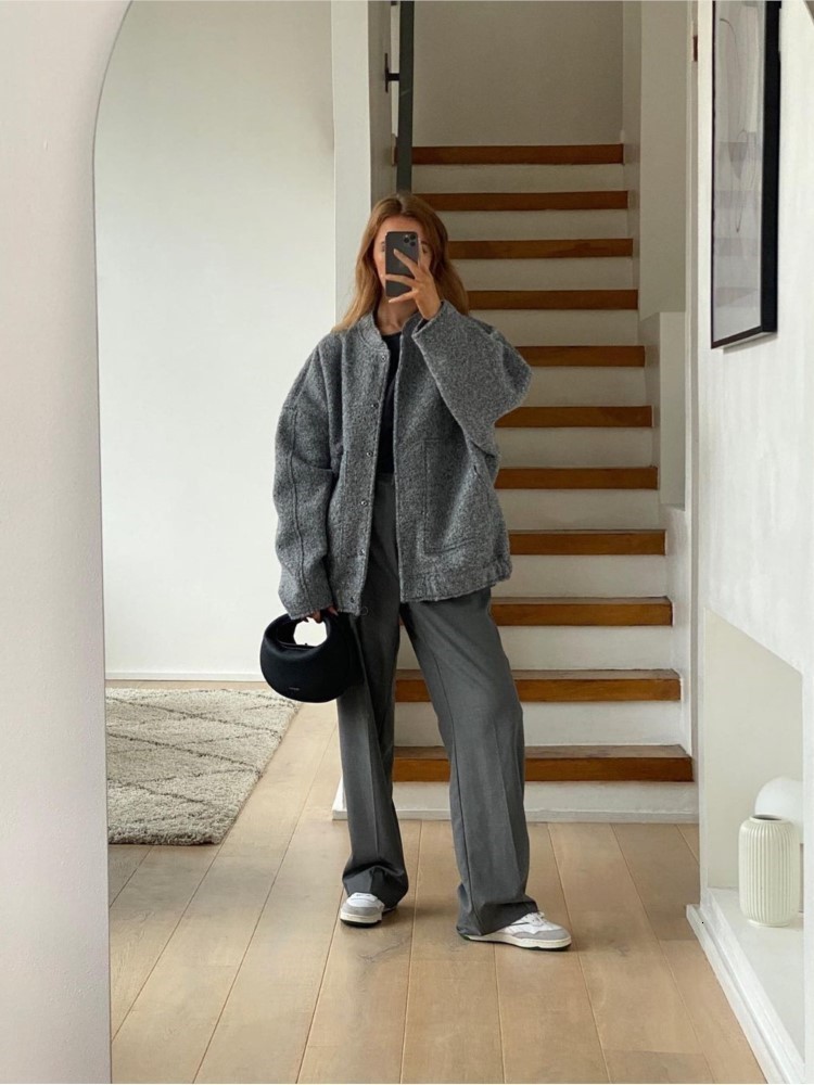 Spring Womens Jackets Warm Gray Long Sleeve Bomber Jacket Womens Outerwear With Button Pockets Jacket Coat Thicken Coat Top For Women 2