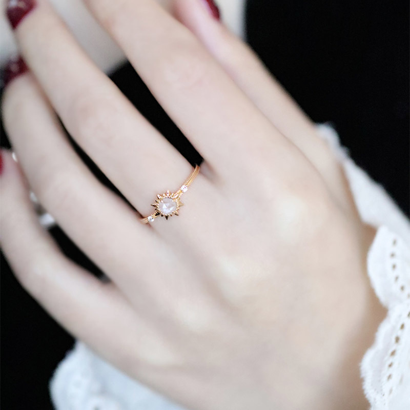 Wedding Rings LAMOON 925 Silver Ring For Women Twinkling Sun Natural Clear Crystal 14K Light Gold Plated Fine Jewelry Vintage LMRI165 230830