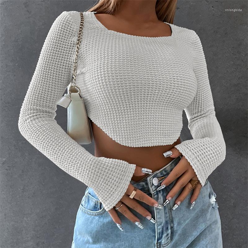 Womens T Shirts Long Sleeve Stitch Shirt Women Sexy Slim Streetwear Clothes Knit Crop Top Korean Fashion Spring Autumn Short Skinny Tshirt